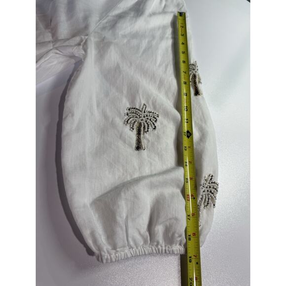 Talbots Palm Embellished Linen Popover Top Sz 2XP Resortwear Vacation Beach - Picture 10 of 13